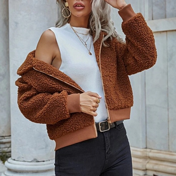 SHEIN Jackets & Blazers - Zip Up Drop Shoulder Teddy Jacket